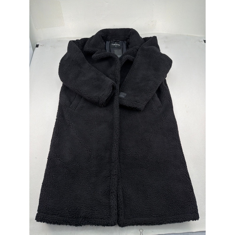 Fabletics Black Teddy Sherpa Long Trench Coat Womens XL New Khloe